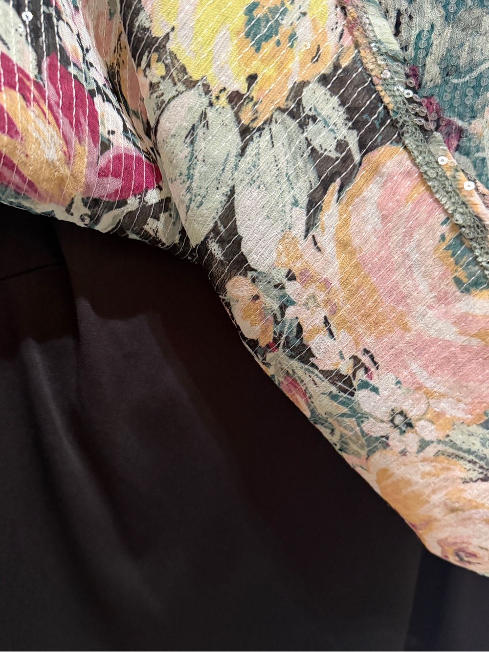 LC Lauren Conrad Floral Textured Short Sleeve Top - Pink, Yellow, Green - Picture 4 of 6